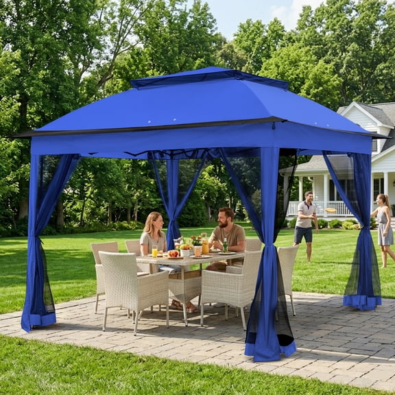 COOS BAY 11'x11'x9.7' ft Pop-Up Instant Gazebo Tent with Mosquito Netting Outdoor Canopy Shelter with Bag, Blue