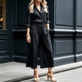 thumbnail image 2 of Floleo Women Solid Two Piece Co Ord Outfits, Turn Down Collar Roll Sleeve Button Front Shirt High Waist Pleated Wide Leg Crop Pants Casual Matching Suit With Side Pockets (Black,XL), 2 of 7