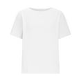 thumbnail image 4 of Linen Tops For Women，Summer Cotton Linen Tunic Tops Solid Basic Tee Shirts Crew Neck Short Sleeve Tops Pullover Sweater Blouses Cap Sleeve Tunic Tops Office Work Outfits 2025, 4 of 7