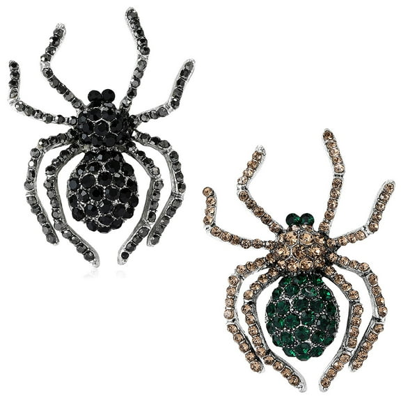 Halloween Rhinestone Spider Brooch Set – Gothic Lapel Pin for Men and Women 2pcs