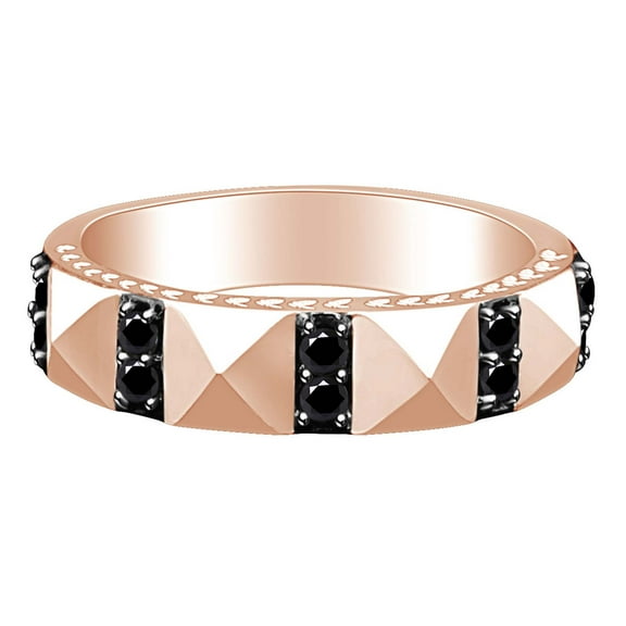 AFFY 0.50 Carat (Ctw) Round Shape Black Natural Diamond Men's Band Ring 10k Solid Gold