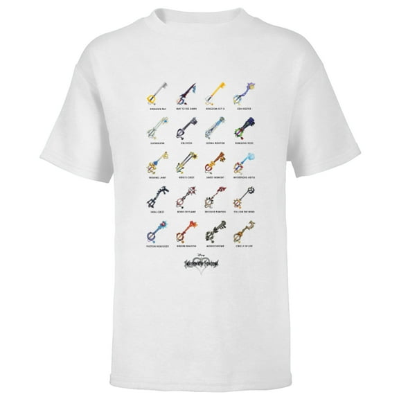 Disney Kingdom Hearts Keyblades with Names - Short Sleeve T-Shirt for Kids -Customized-White