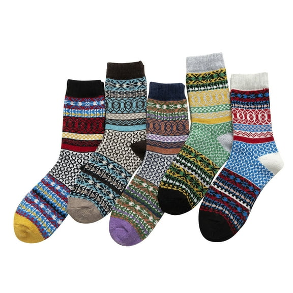 Aoochasliy Christmas Fuzzy Socks Clothes 5 Pack Womens Socks Vintage Winter Soft Warm Cold Knit Wool Socks