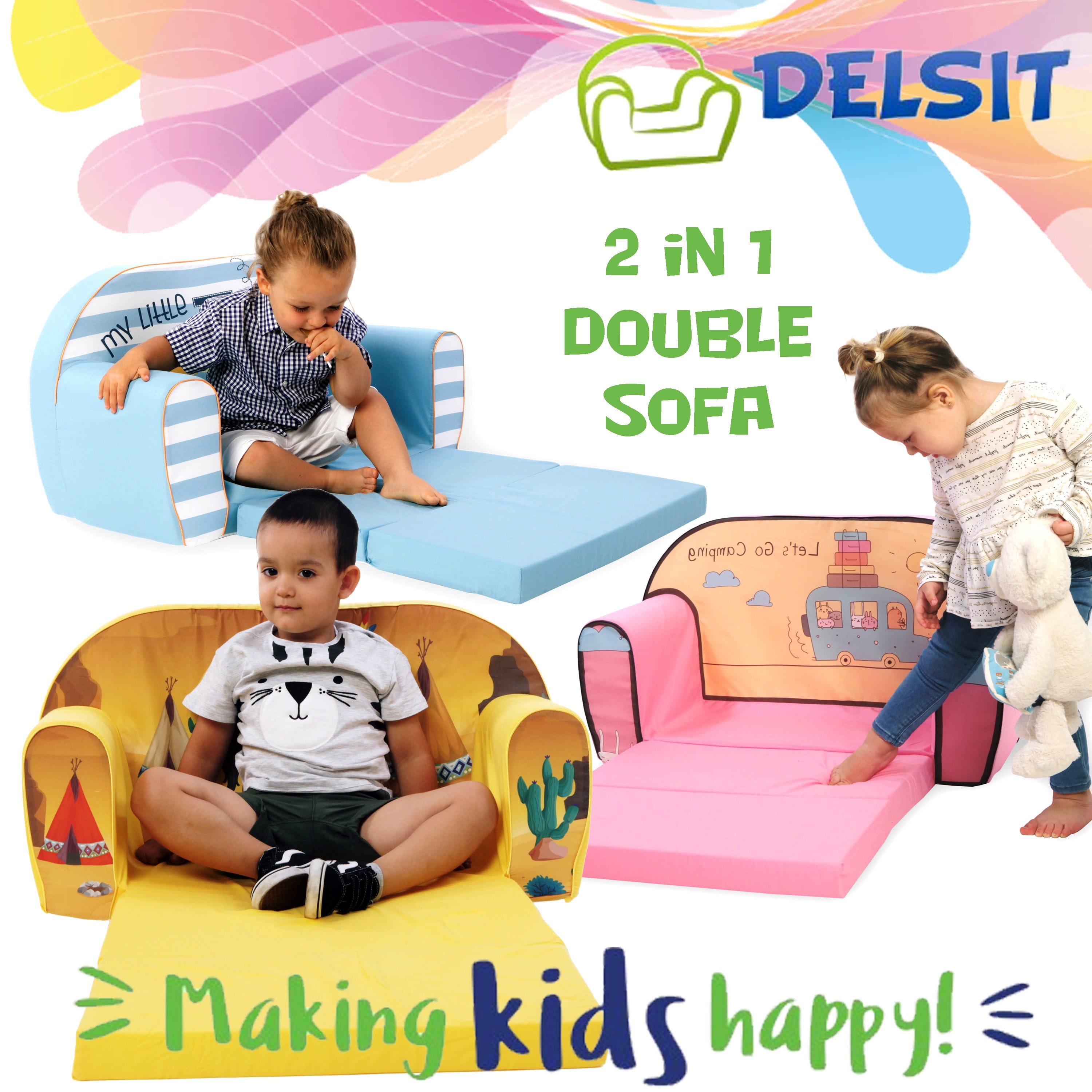 DELSIT Toddler Couch & Kids Sofa - European Made Children's 2 in 1