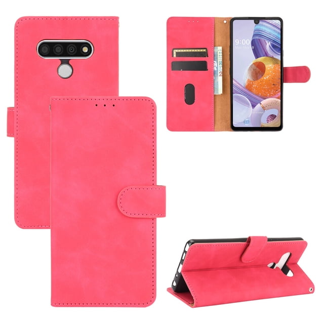 For LG Stylo 6 PU Leather Flip Case Card Slots Holder Kickstand Book Folding Folio Cover-Pink