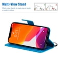 thumbnail image 3 of Allytech Wallet Case for iPhone 13 Mini 5G 5.4 inch 2021, Slim Premium Embossed Tree Cat Flowers PU Leather Flip Kickstand Magnetic Snap Hand Strap Case for iPhone 13 Mini 2021, Blue, 3 of 6