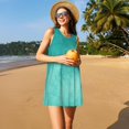 thumbnail image 3 of Lafuoo Teal Turquoise1 Pattern Women's Sleeveless Dress, Round Tie Pocket Short Sleeve Dress Summer Clothing, Suitable for Vacation, Leisure, Work-Large, 3 of 8
