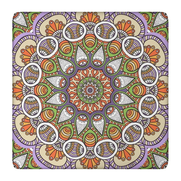 Mandala Tablecloth Paisley Floral Mandala Design Waterproof Squre Cover with Elastic Edges and Back for Meditation