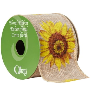 Offray Ribbon, Yellow 2 1/2 inch Wired Sunflower Burlap Ribbon, 9 feet