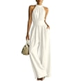 thumbnail image 2 of AJGRHE Women's Elegant Halter Jumpsuit Summer Cut Out Wide Leg Dressy Casual Romper Sleeveless Neck Jumpsuit Loose Wide Leg Elegant Waist Cinching Piece White L, 2 of 8