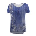 thumbnail image 4 of Blue Womens Tops Women's Fashionable and Casual Floral Print V Neck Wrinkled Short Sleeve Top T Shirt Shirts for Women, 4 of 5