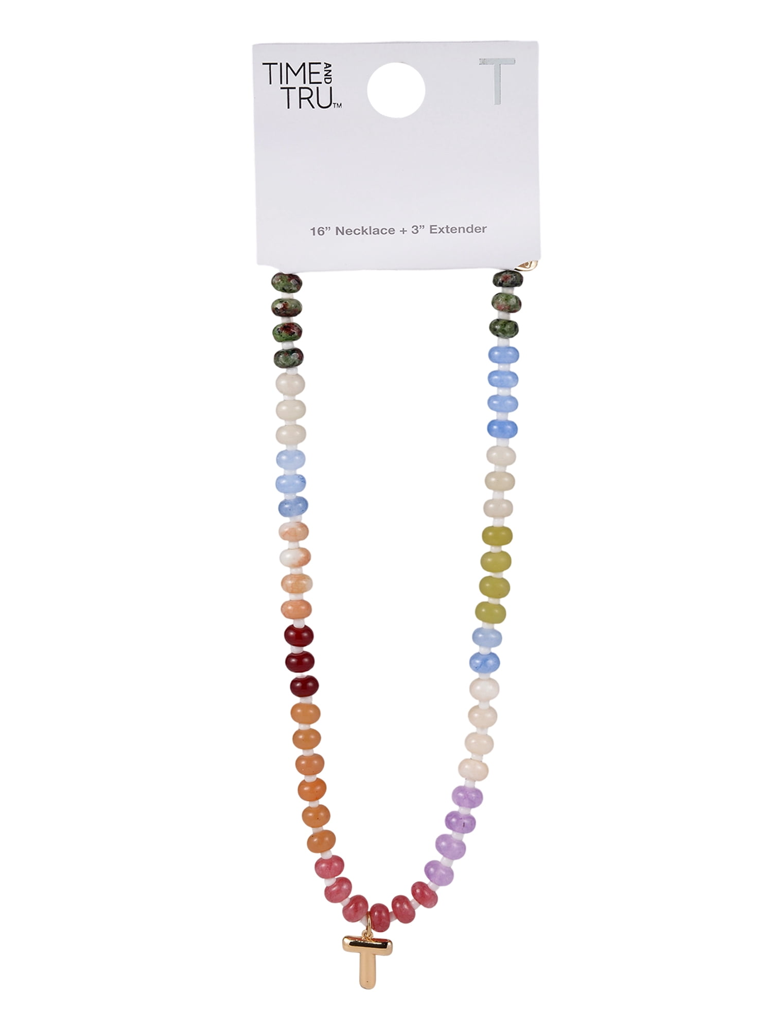 Time and Tru Goldtone Multicolored Bead Initial "T" Necklace