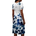 thumbnail image 4 of Summer Dresses for Women, V-Neck Short Sleeve Elastic Waist A-Line Casual Cocktail Dress Sky Blue L, 4 of 4
