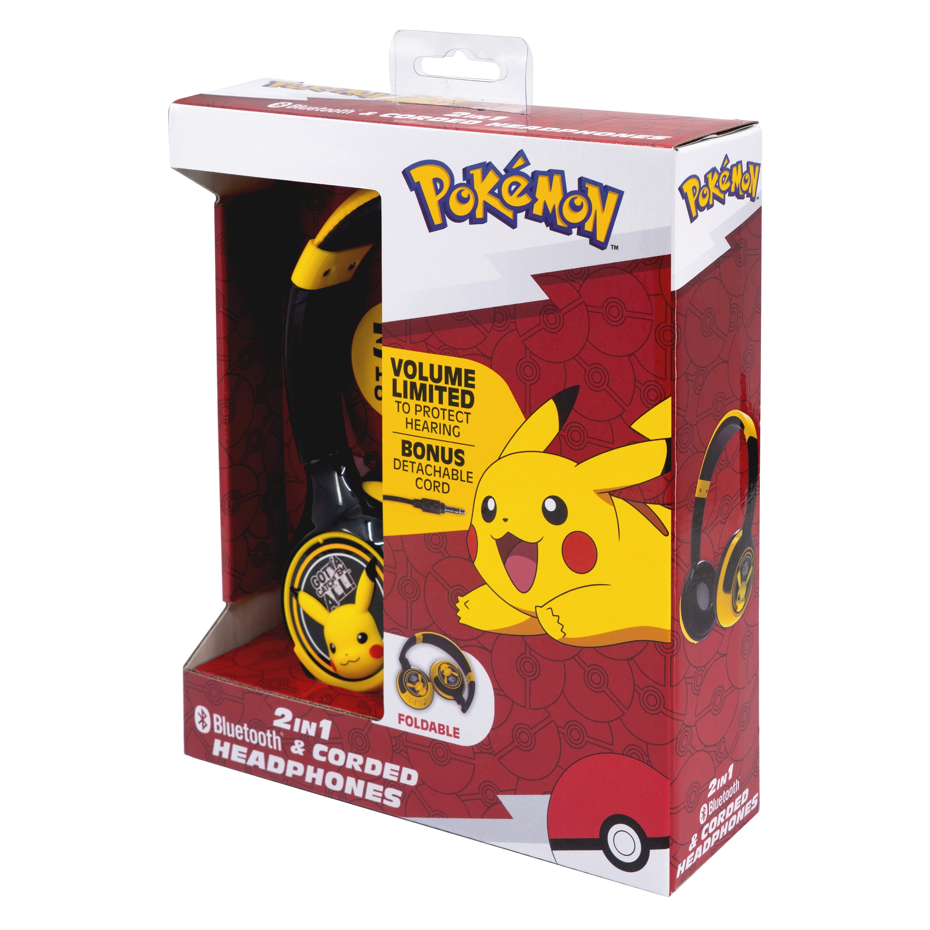 Ekids, Pokémon, Bluetooth Headphones with Cord, Children Ages 6 Years and Up, Over-Ear Headphones