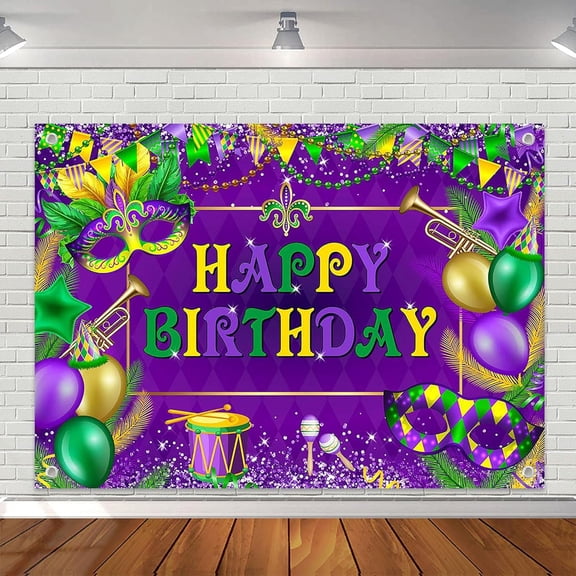 Mardi Gras Birthday Backdrop Mardi Gras Birthday Photography Background Carnival Masquerade Party Decorations Banner Supplies Photo Booth Props