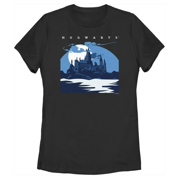 Women's Harry Potter Hogwarts at Night  Graphic Tee Black X Large