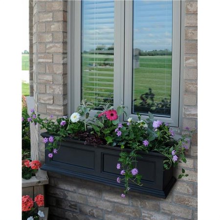 Mayne Fairfield 3ft Window Box - Black - 36in L x 11in W x 11in H - Polyethylene Planter - Built-In Water Reservoir (5822-B)