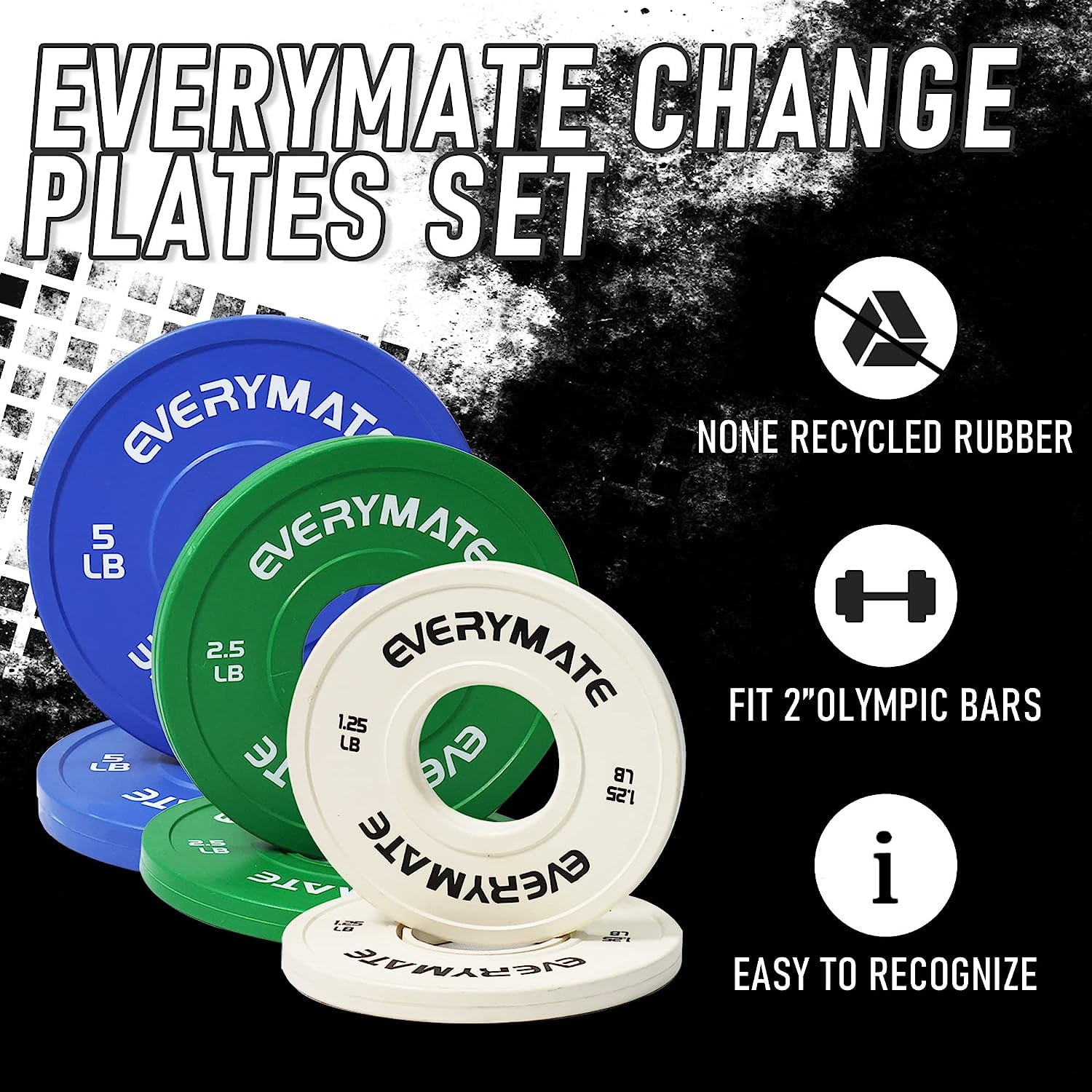 EVERYMATE Change Weight Plates 17.5LB Set Fractional Plate Olympic Bumper Plates for Cross Training Bumper Weight Plates Steel Insert Strength Training Weight Plates