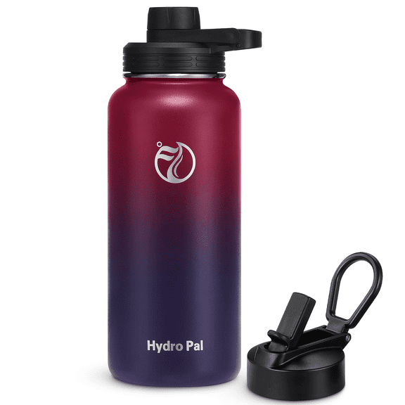 GEDUX 32oz Insulated Stainless Steel Water Bottle with 2 Leak Proof Lids(Spout Lid and Straw Lid) Wide Mouth Powder-Coated Water Bottle for Sports and Travel, Red Black Gradient