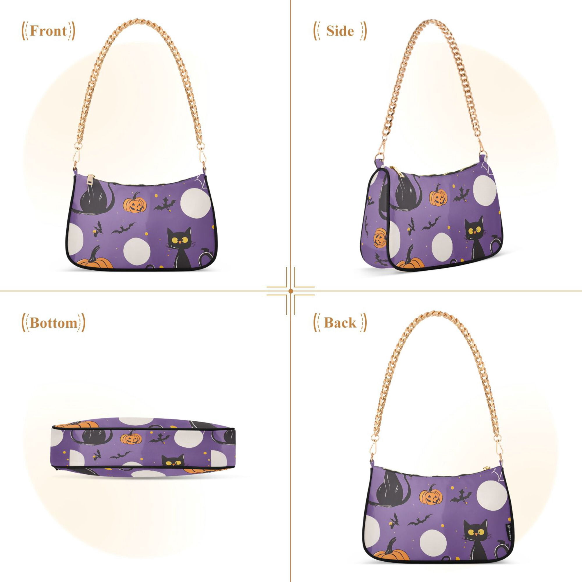FORMRS Womens Shoulder Bag with Chain Strap Clutch Purse Cute Tote Handbag, Halloween Black Cat