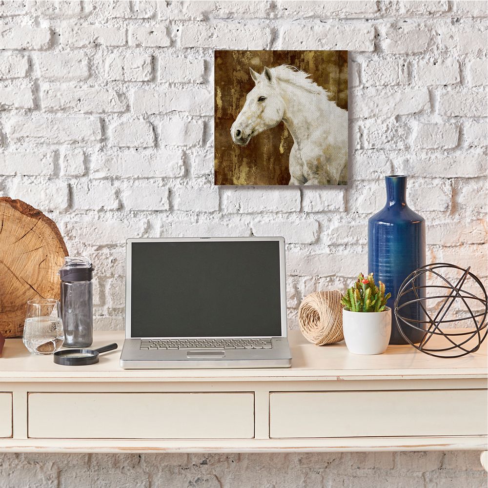 White Stallion Horse Portrait Animal Design Animals & Insects Gallery-Wrapped Canvas Print Wall Art, 17x17