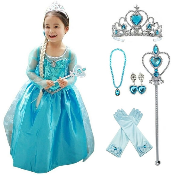 Princesse Inspiré Filles Neige Reine Costume de Fête Robe (6-7ans)