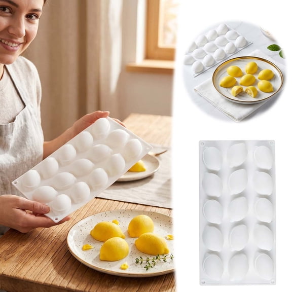 Leeye Lemon Shaped Silicone Cake Mold, Non-Stick Baking Pan with 15 Cavities for Jelly Chocolate Dessert, Oven Safe Flexible Kitchen Mold