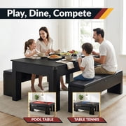 Hathaway Park Avenue 7-Foot Pool Table Tennis Combination with Dining Top, Two Storage Benches, Free Accessories