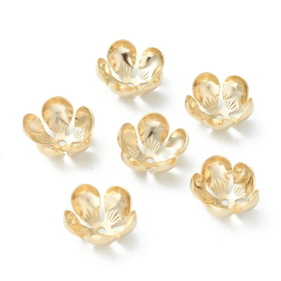 20pc 304 Stainless Steel Bead Caps 5-Petal Flower Golden 13.5x13x6.5mm Hole: 1.5mm
