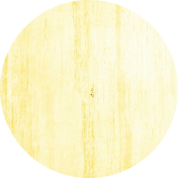 Ahgly Company Machine Washable Indoor Round Solid Yellow Modern Area Rugs, 3' Round