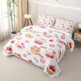 thumbnail image 3 of Manfei Sweet Bowknot Animal Twin Quilt Set, Cherry Cake Pet Twin Coverlet Set, White Pink, 2pcs, 1 Bedspread and 1 Pillowcase, 3 of 7
