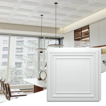 LooYee 24-Piece 2ft x 2ft White PVC Drop Ceiling Tiles, 96 Sq. Ft Coverage