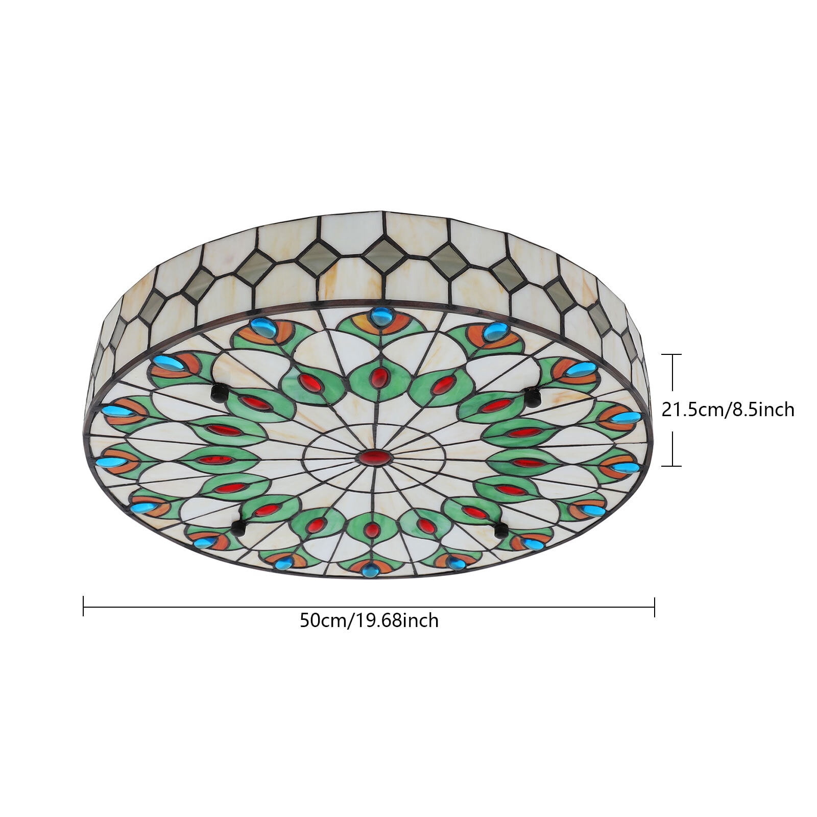 110V Flush Mount Ceiling Light, Stained Glass Ceiling Lamp Illumination Area of Up to 215.28ft² 19.68*8.5in for Aisles, Dining Rooms, Kitchens, Living Rooms