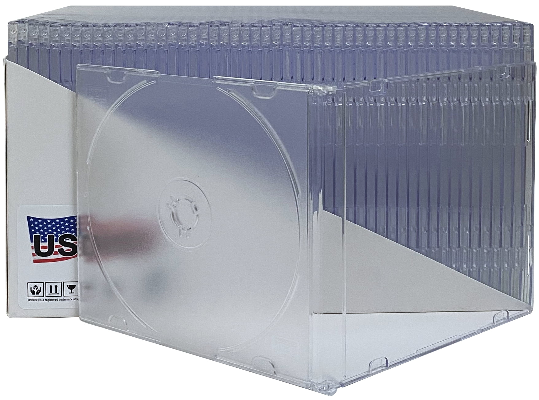 USDISC CD Jewel Cases Slimline 5.2mm, Single 1 Disc, Clear, Pack Of 100
