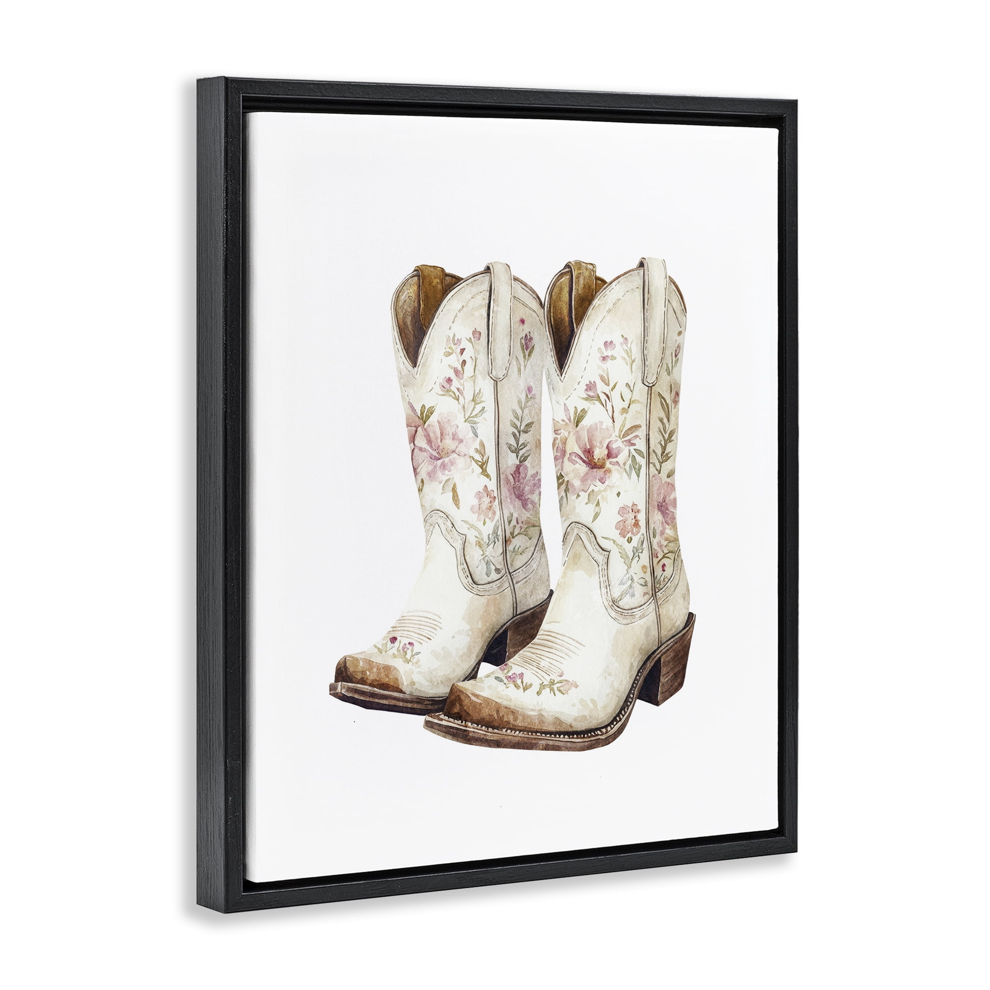 Stupell Industries Boots in Bloom Black Framed Floater Canvas Wall Art, design by Svetlana Aleynikova