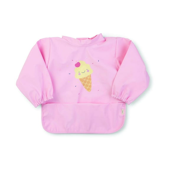 SARO Ice Cream Pink Long Sleeve Waterproof Baby Bib - Adjustable Full Coverage for Messy Meals