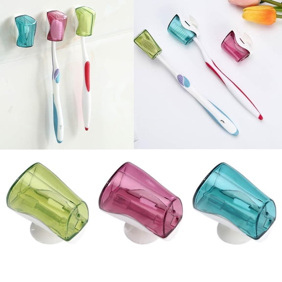 3 Pack Suction Cup Toothbrush Holder, Wall Mount Toothbrush Cover for Bathroom & Travel