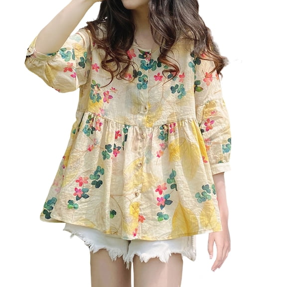Womens Spring Summer Shirts Fashionable Casual Solid Color Cotton And Linen Shirts for Women