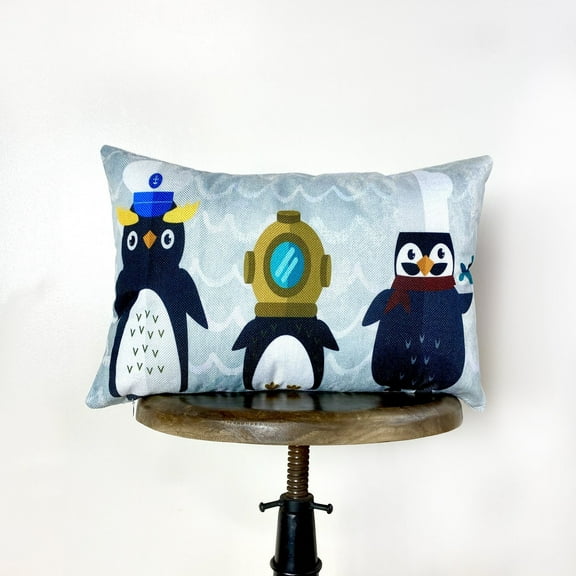 Penguins | Fun Gifts | Pillow Cover | Home Decor | Throw Pillow | Happy Birthday | 18 x 12 | Kids Room Decor | Kids Room | Lumbar Pillow