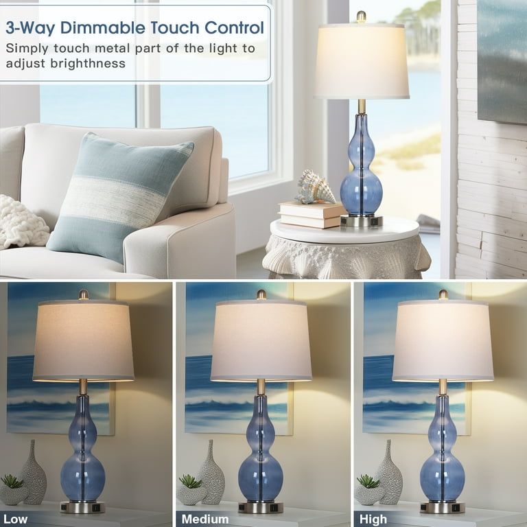 Cinkeda 28.5" Coastal Glass Table Lamps with USB, Set of 2 photo 7