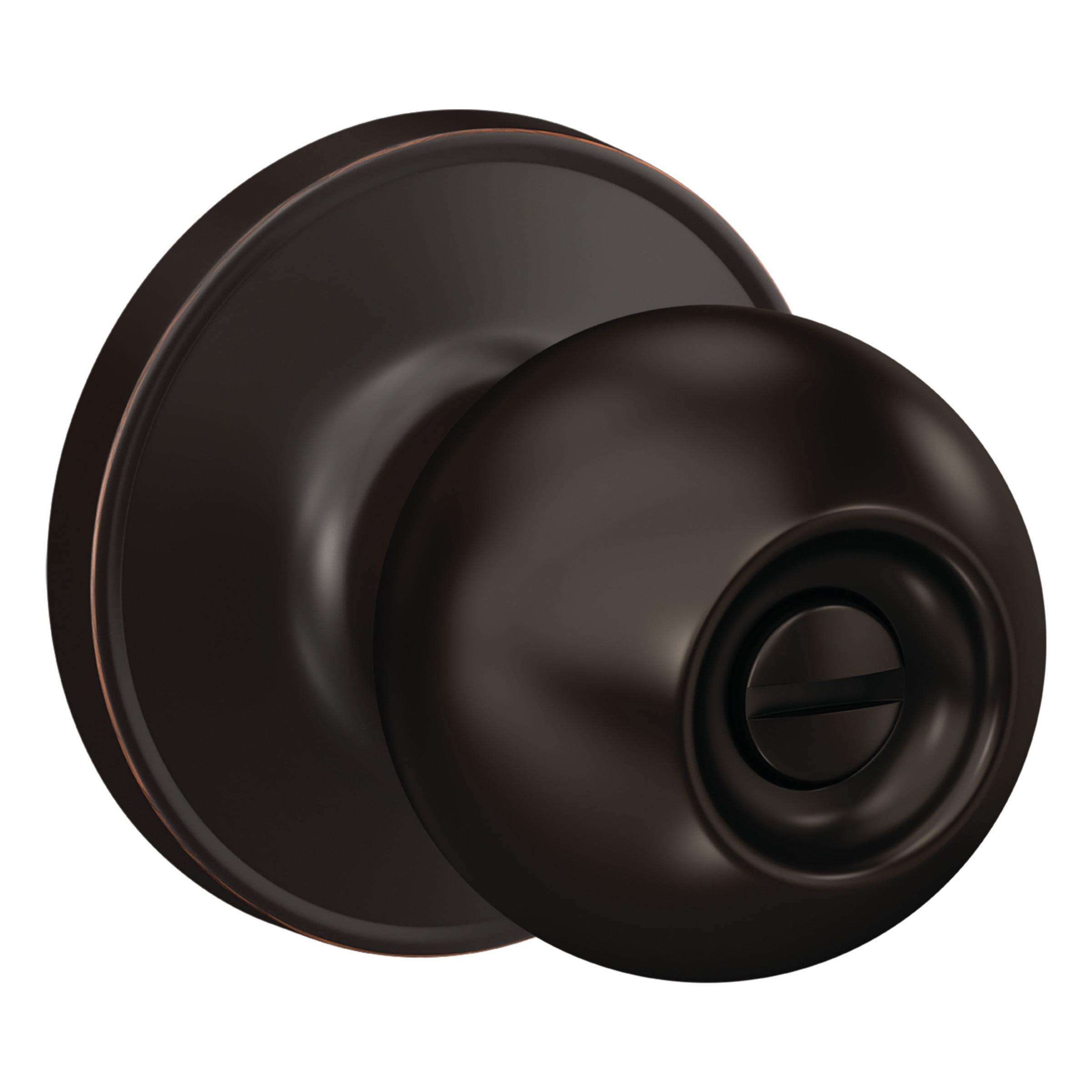 First Secure by Schlage Rigsby Bedroom and Bathroom Privacy Lock Door Knob in Aged Bronze for Interior Door