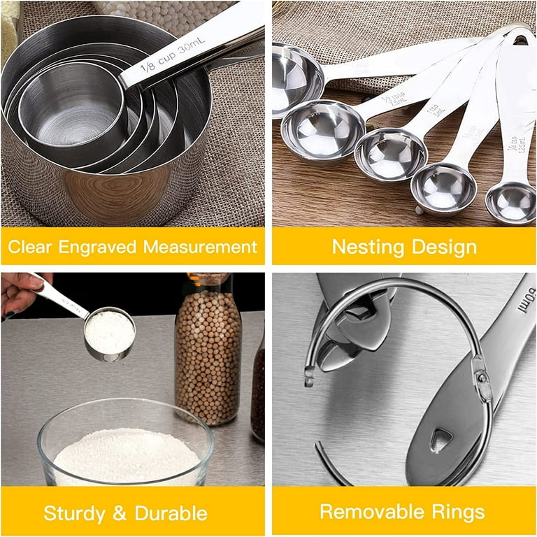 Stainless Steel Measuring Cups and Spoons Set of 10 Piece, Nesting
