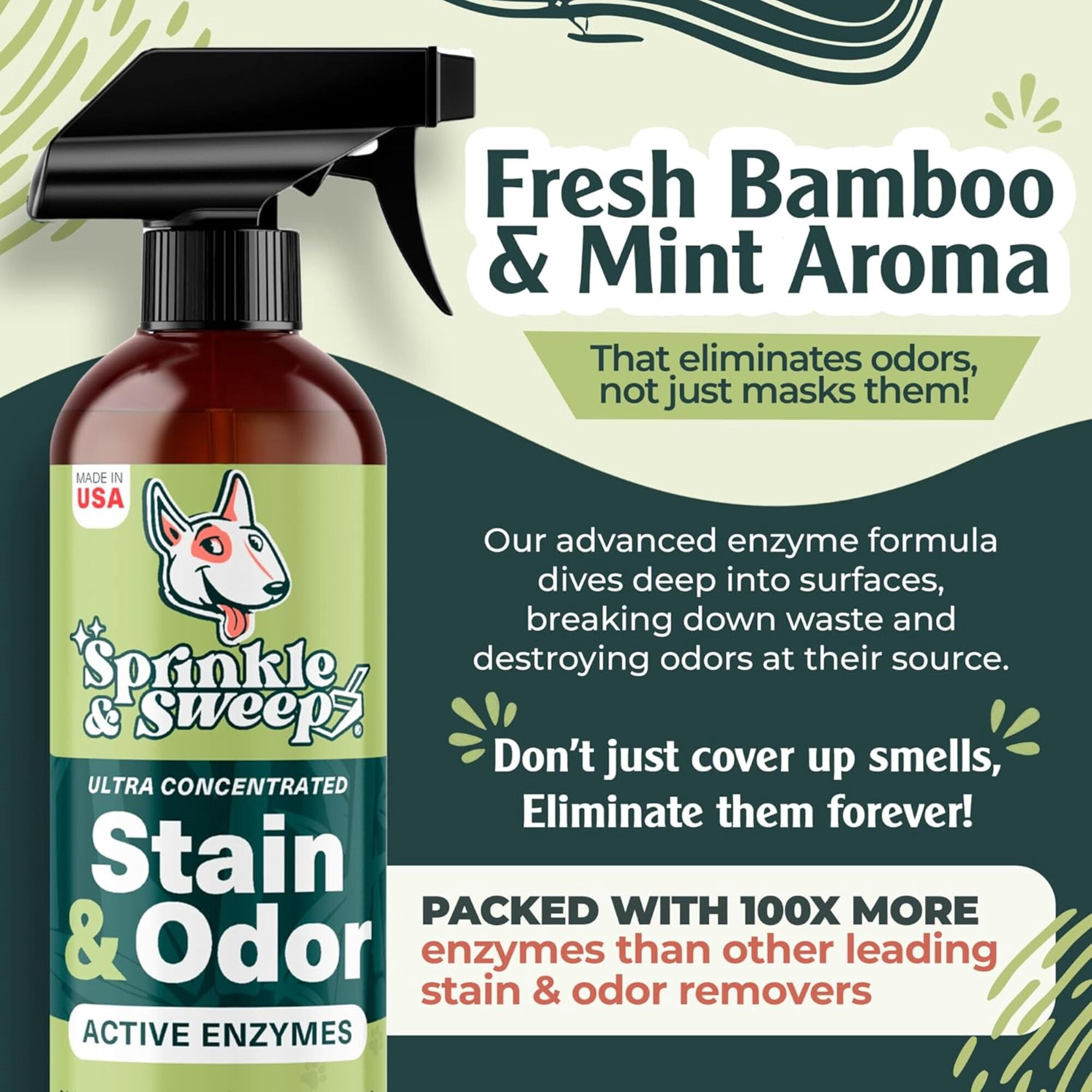 Sprinkle & Sweep: Pet Mess & Odor Cleanup Bundle - 15oz Bag, Dustpan Broom, 24oz Enzyme Stain Spray - Dog Accident Clumping Powder & Spot Treatment