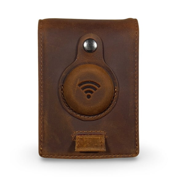 Genuine Leather Airtag Wallet | Credit Card Bifold Wallet for Apple Air Tag GPS | Minimalist RFID Blocking Slim Wallet | Multifunctional with Money Clip - Gift Box… (Brown)