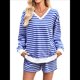 thumbnail image 1 of Conjunto de 2 Piezas de Rayas para Mujer: Sudadera de Larga y Pantalones Cortos Azul L, 1 of 10