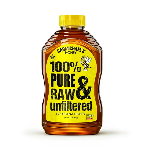 Carmichael's Raw & Unfiltered Louisiana Honey, 32 oz Squeeze Bottle - Pure and Natural Sweetener