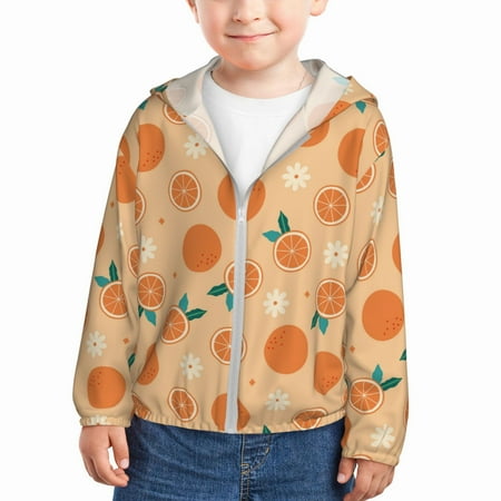 

Sun Hoodie for Kids Cute Orange Flower Leaves Long Sleeve Swim Fishing Shirts Sun Protection Zip Up Jacket Clothing Athletic Hoodie