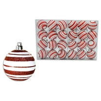 24 Pack of Matte White Ball Ornaments with Red Glitter Lines