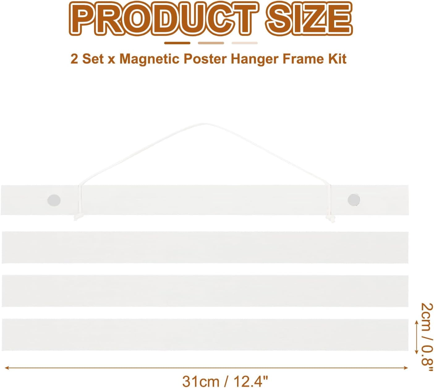 FRKSMD-2 Set Magnetic Poster Hanger Frame 12 Inch Wooden Magnet Picture Hangers Frames Wide Hanging Kit for Photos, Pictures, Artwork, Maps, White