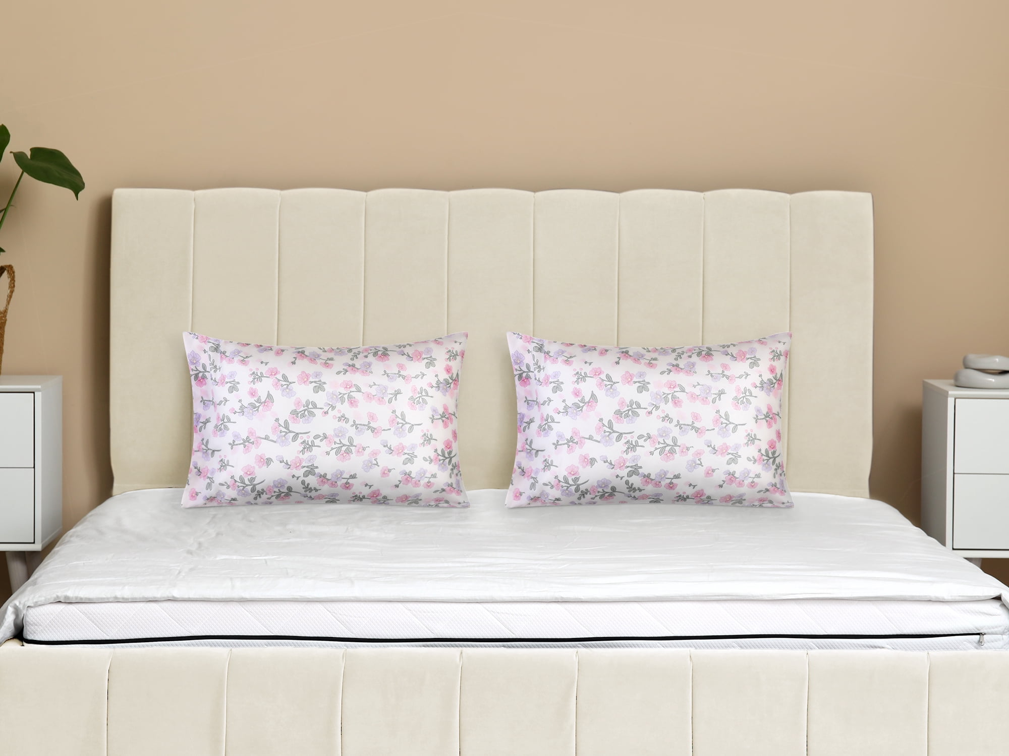 Unique Bargains 2 Pack Pillowcase Breathable Soft Floral Pillow Cases Gift Pink Purple